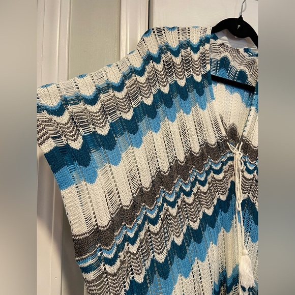 NWT Cupshe One Size Blue White Open Knit Side Tie Tassel Swinsuit Coverup - Picture 3 of 11